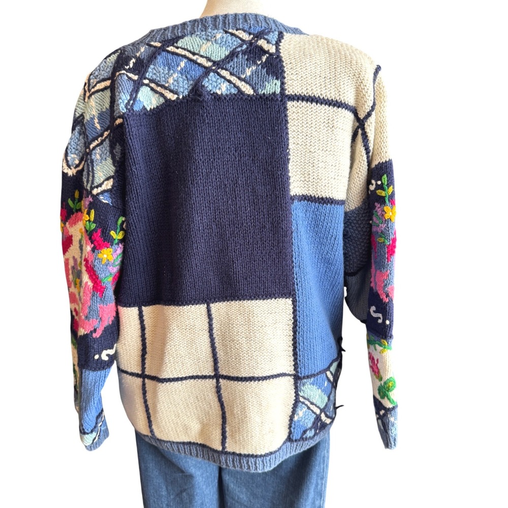 Vintage Jennifer Reed Hand Knit Sweater Cottagecore Floral L - Picture 2 of 10